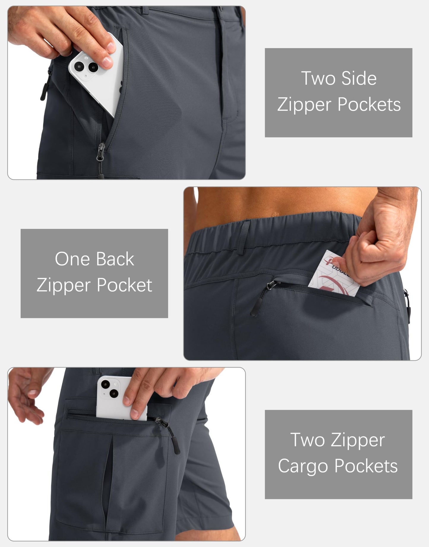 Pudolla Men's Hiking Cargo Shorts 9" Lightweight Outdoor Work Shorts for Men Travel Golf Camping Casual with 5 Zipper Pockets(Deep Grey X-Large)