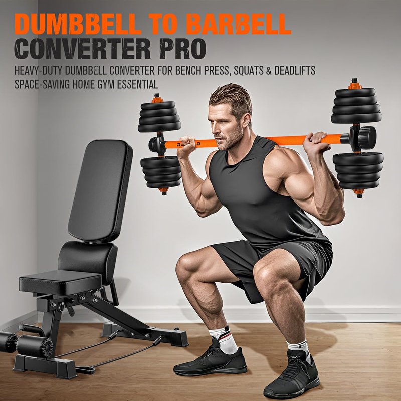Rawaild Dumbbell Converter, Convert Dumbbells to Barbell Set, Weight Bar for Bench Presses, Squats, Hip Thrust, Deadlifts, Home Weightlifting and Strength Training, Versatile Home Gym Equipment
