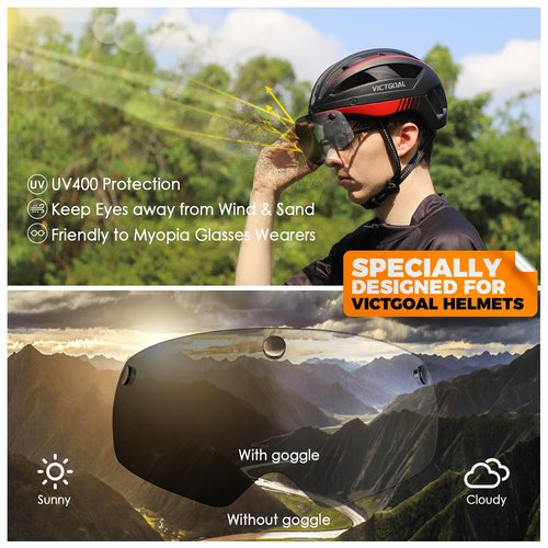 VICTGOAL Detachable Magnetic Bike Helmet Goggles Visor Especially Deisgned for VG110/VG112 Bicycle Helmet (Photochromic)