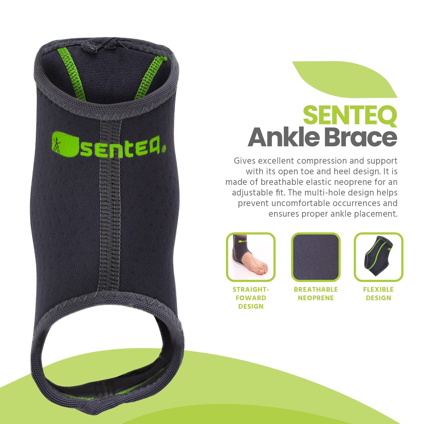 SENTEQ Ankle Brace for Men & Women- Compression Support for Sprained Ankles & Plantar Fasciitis, Elastic Neoprene Slim Sleeve for Jogging & Running, Ankle Stabilizer and Support for Walkers (X- Large)