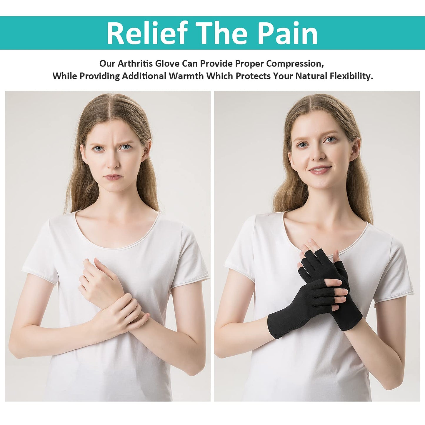 Cedcoe 2 Pairs Arthritis Gloves Fingerless Compression Gloves for Relieve Hand Pain, Rheumatoid, Osteoarthritis, Tendonitis, Carpal Tunnel for Women and Men to Daily Work (Black, Medium)
