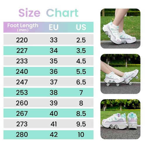2-in-1 Unisex Roller Skate Shoes with Retractable 4 Wheels - Invisible Deformation & Removable Pulley, Ideal Retractable Roller Shoes for Women for Girls, Boys & Children Purple