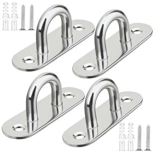 Baocuz 4 Pack 304 Stainless Steel Pad Eye Hooks, 3.1 Inch Ceiling Hooks for Hanging, Silver Hanging Hook with Screws