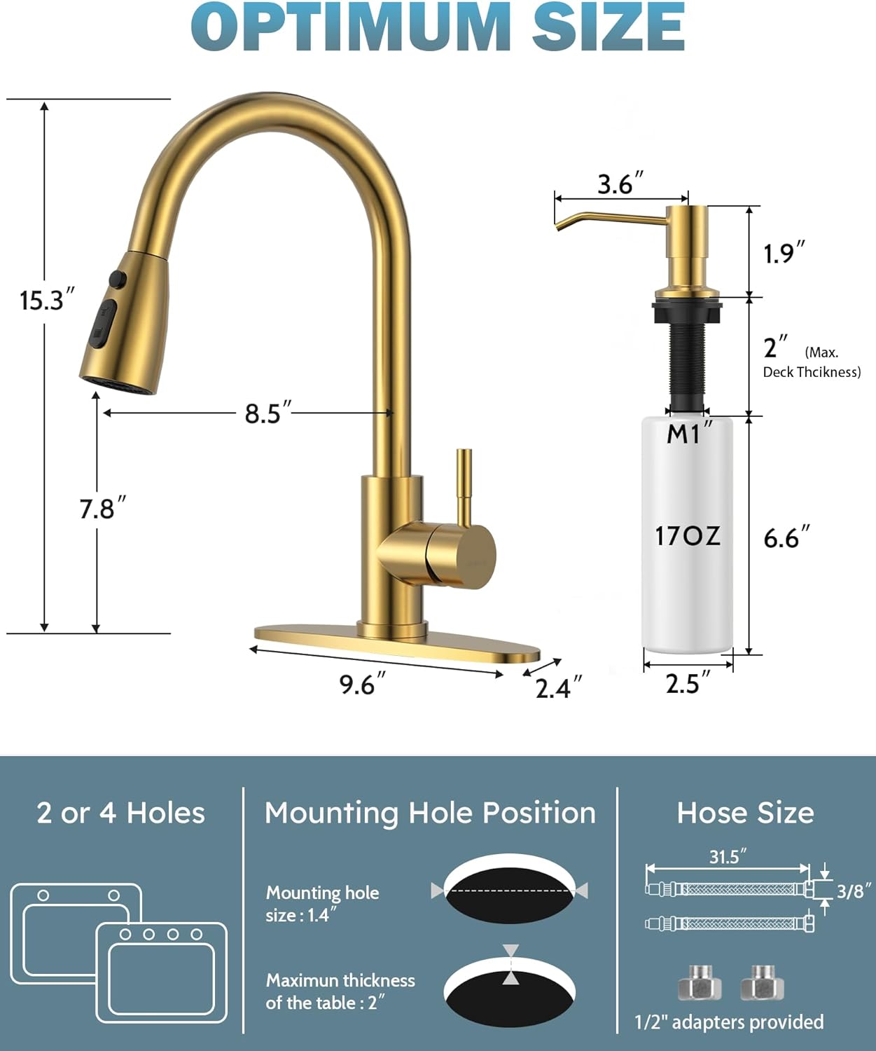 Stainless Steel Kitchen Faucet Combo with Water Filter - Brushed Nickel Sink Faucet for RO Systems
