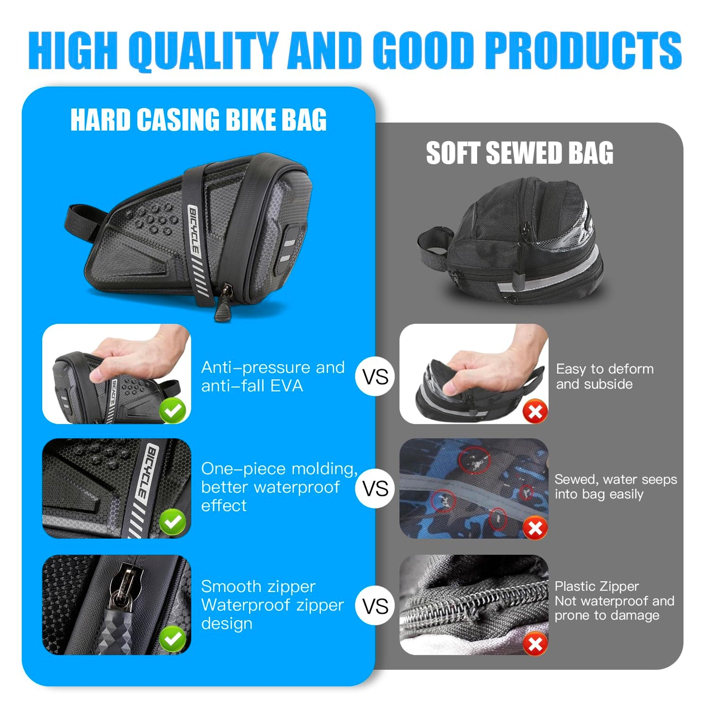 EVA hard shell waterproof bike saddle bag Seat bag Bike bag under seat 1 litre Bike tail bag Bike Rear bag Bike riding Accessories Storage bag Bike wedge bag Mountain road bike