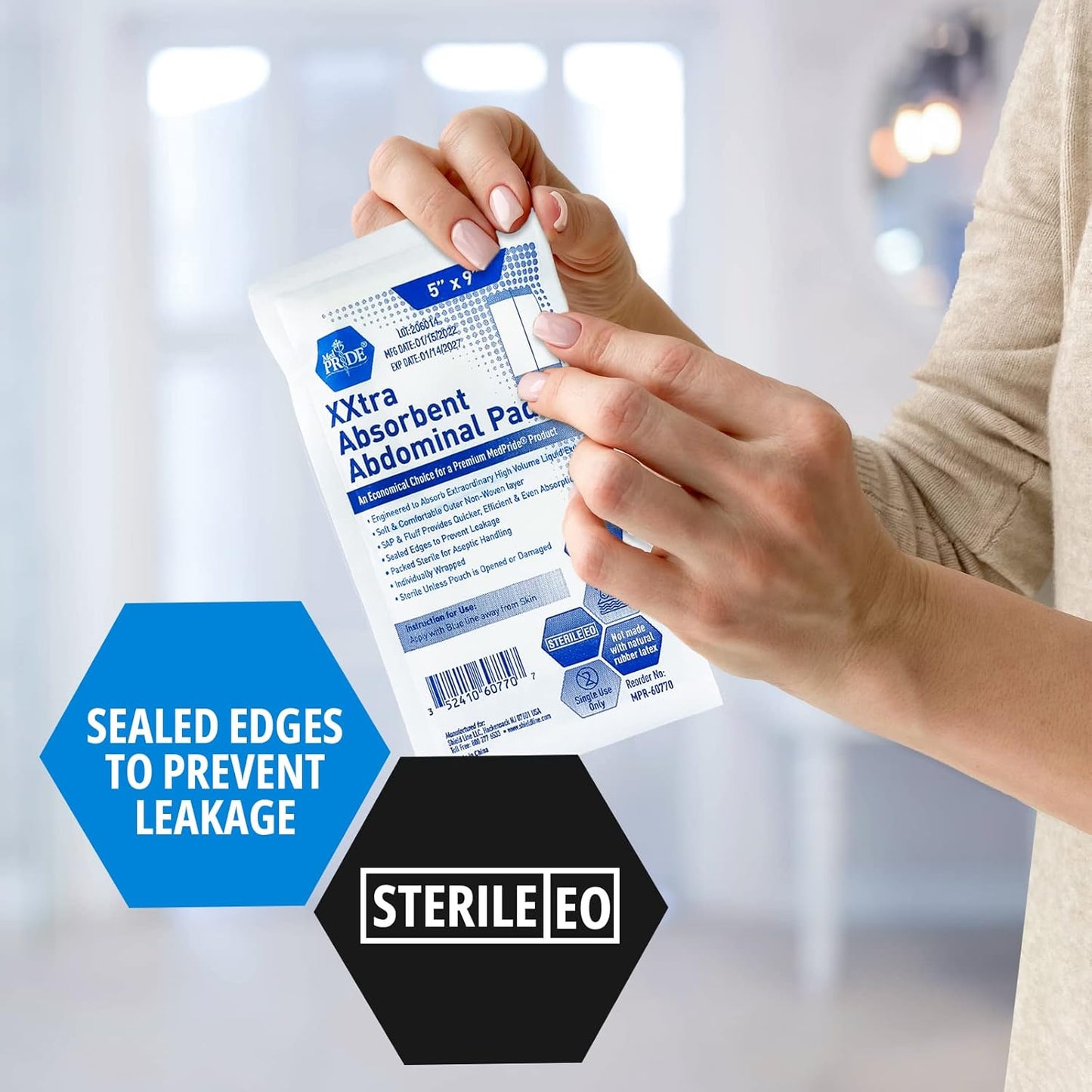 Med Pride Sterile Abdominal Pads - Ultra-Absorbent, Latex-Free, 5”x9” | 50 Individually Wrapped Pads