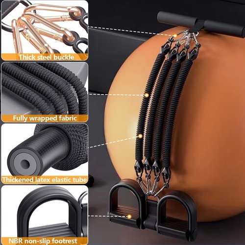 2026 Upgrade Skiennix Foot Pedal Resistance Band - Adjustable 4-Tube Ankle Puller for Full Body Workouts