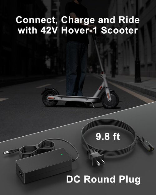 VHBW 42V 2A Electric Scooter Charger, Compatible with Hover-1 36V Battery Scooters (Highlander, Dynamo, Gambit, Helios & More), 5.5×2.5mm DC Round Plug, Not Compatible with 29.4V or 3-Prong/XLR Models