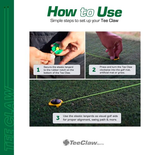 Tee Claw Golf Tee Holder, Great for Golf, Baseball and Softball for Putting Training Aid, Foot Placement, for Indoor and Outdoor Training, Made in USA (10 Pack Yellow and Green)