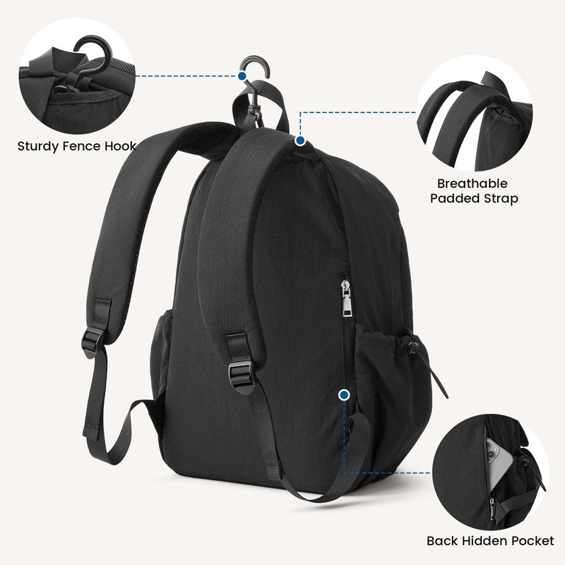 G4Free 20L Pickleball Bag for Women, Pickleball Paddle Backpack with Fence Hook, Work Travle Bag with 15" Laptop Compartment-Black