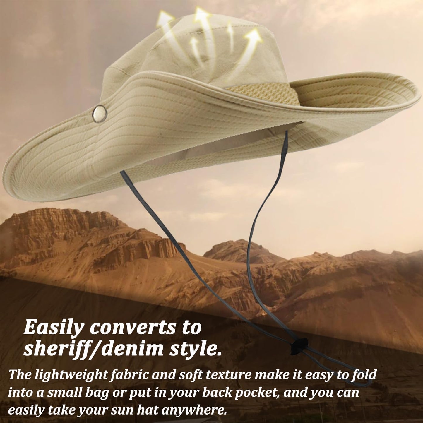 Favuit Sun Hats for Men Women, Fishing Hat UV Protection Wide Brim Bucket Hats Breathable Foldable Boonie Hat for Outdoor Hiking Camping Safari Travel Beach Sports (Beige)