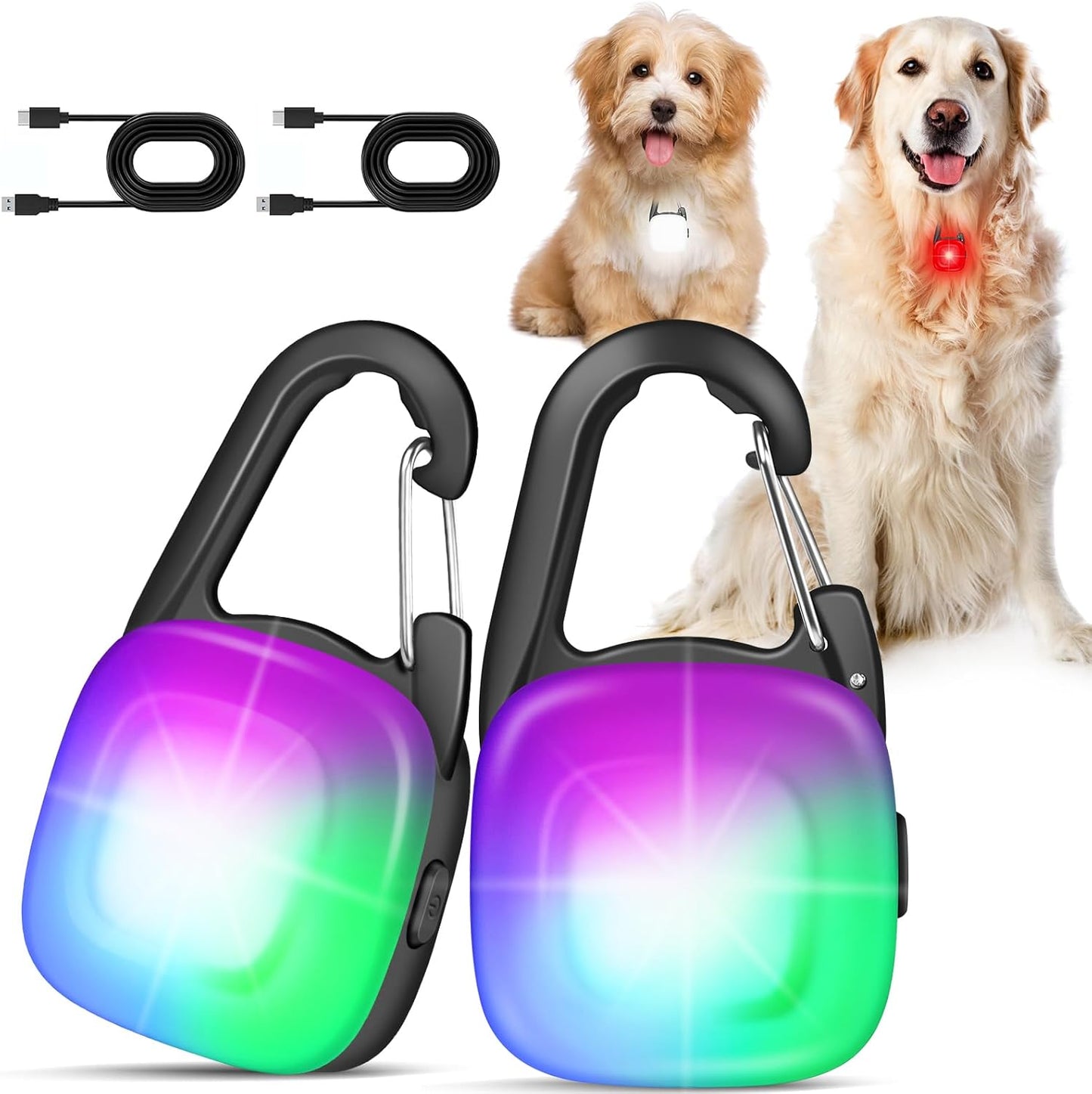 Skiennix LED Dog Collar Lights - Rechargeable Safety Clip-On Lights with 4 Modes | IP68 Waterproof, 2-Pack