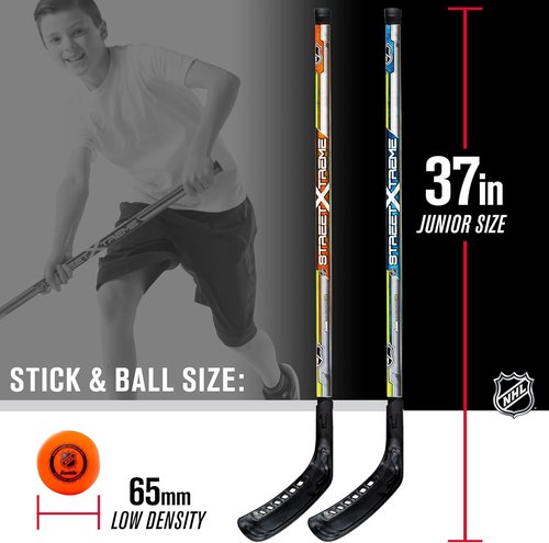 Franklin Sports NHL Kids Street Hockey Stick Set - (2) Youth Sticks + (1) Roller Hockey Ball | Ideal Starter Set