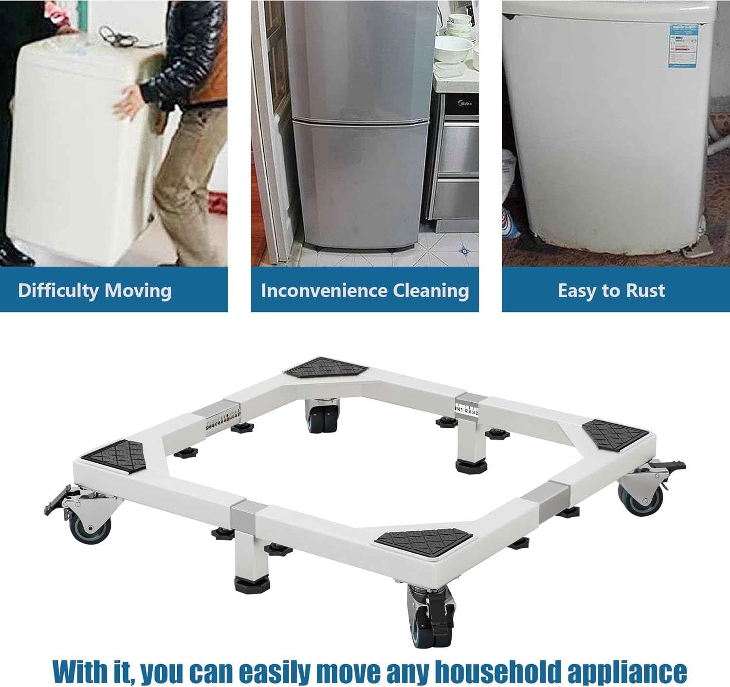 Heavy Duty Stainless Steel Mini Fridge & Washer Dryer Stand with 4 Strong Feet - Universal Appliance Base (Large)