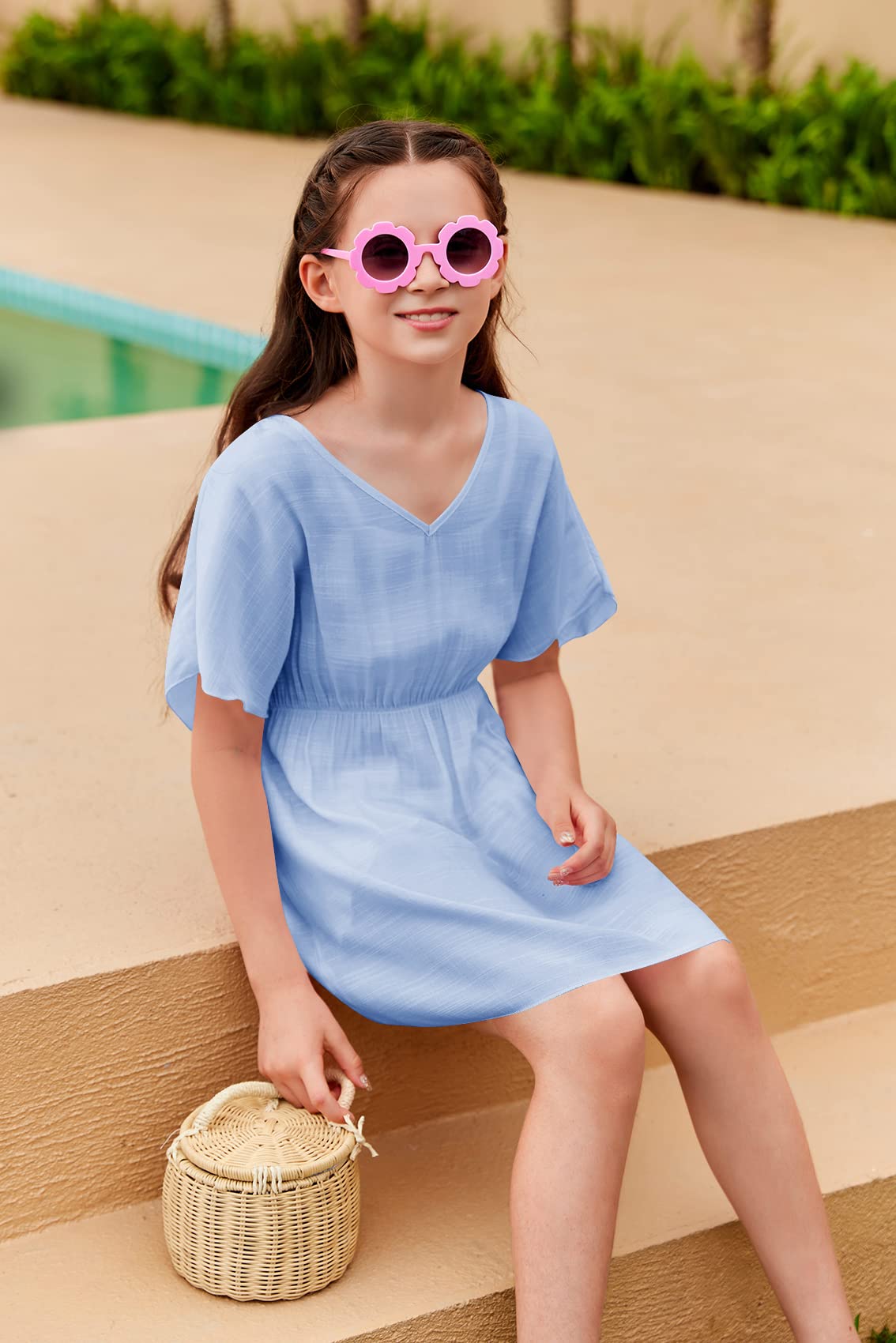 Fommykin Girls Swimwear Cover Ups Kids Beach Bathing Suit Coverups Cute Sweet Bikini Swimsuit Tunic Dress