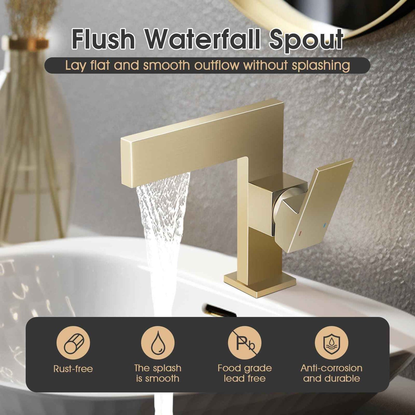 Brushed Gold Bathroom Sink Faucet Ultra Thin Design, Single Handle Vanity Faucet for Bathroom Sink,1 Hole Lavatory Basin Faucets Solid Brass(Brushed Gold)