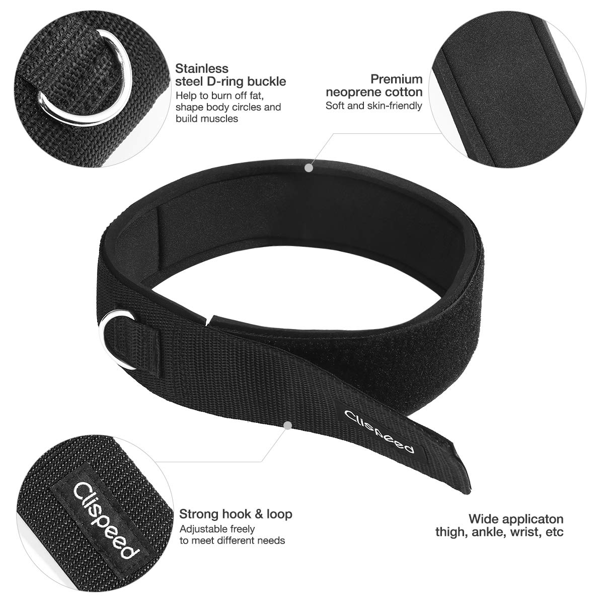 CLISPEED 2pcs Fitness Thigh Straps Padded D-Ring Ankle Strap Leg Cuffs for Gym Cable Machines Thigh Straps Fits Men&Women
