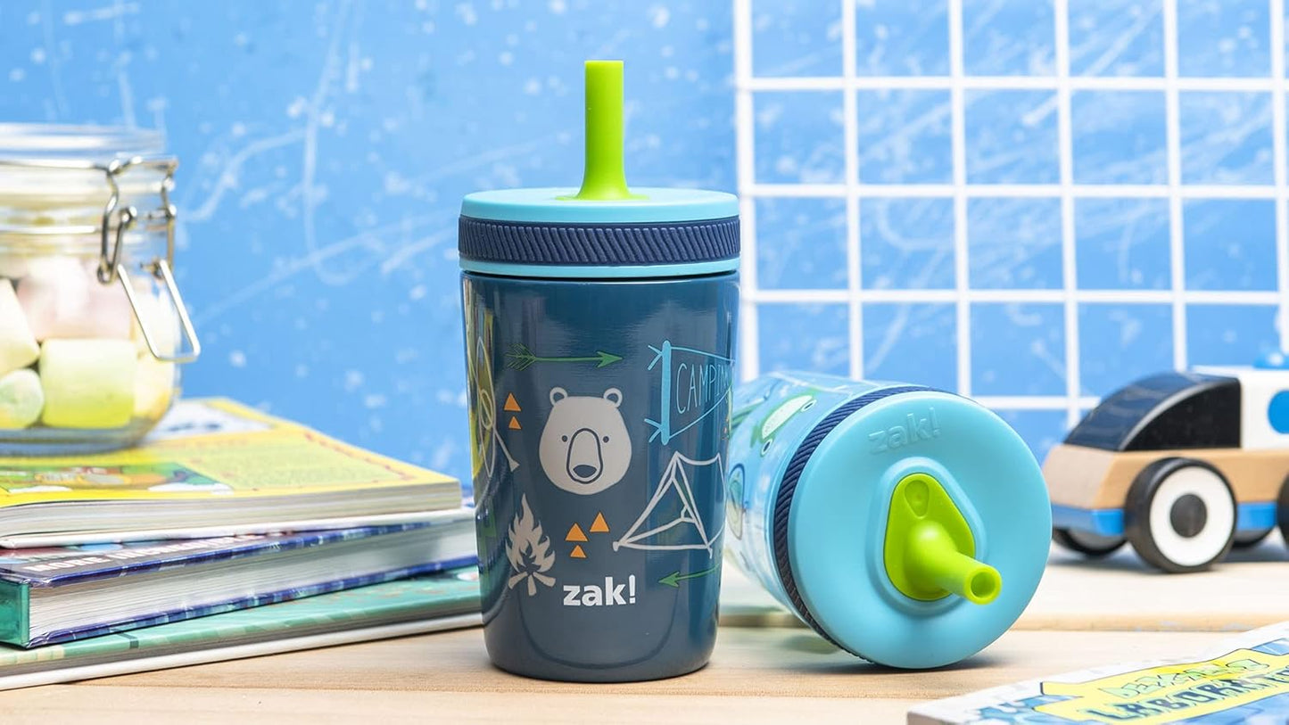 Zak Designs Kelso Tumbler Set - Leak-Proof Kids' Camping Cups with Straw | 3-Piece Non-BPA Bundle