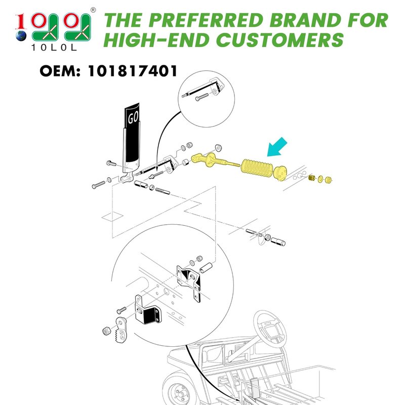 10L0L Golf Cart Accelerator Return Spring Rod Retainer Assembly Fits Club Car DS 1996-up, Replaces OEM# 101817401 101796201 1017378