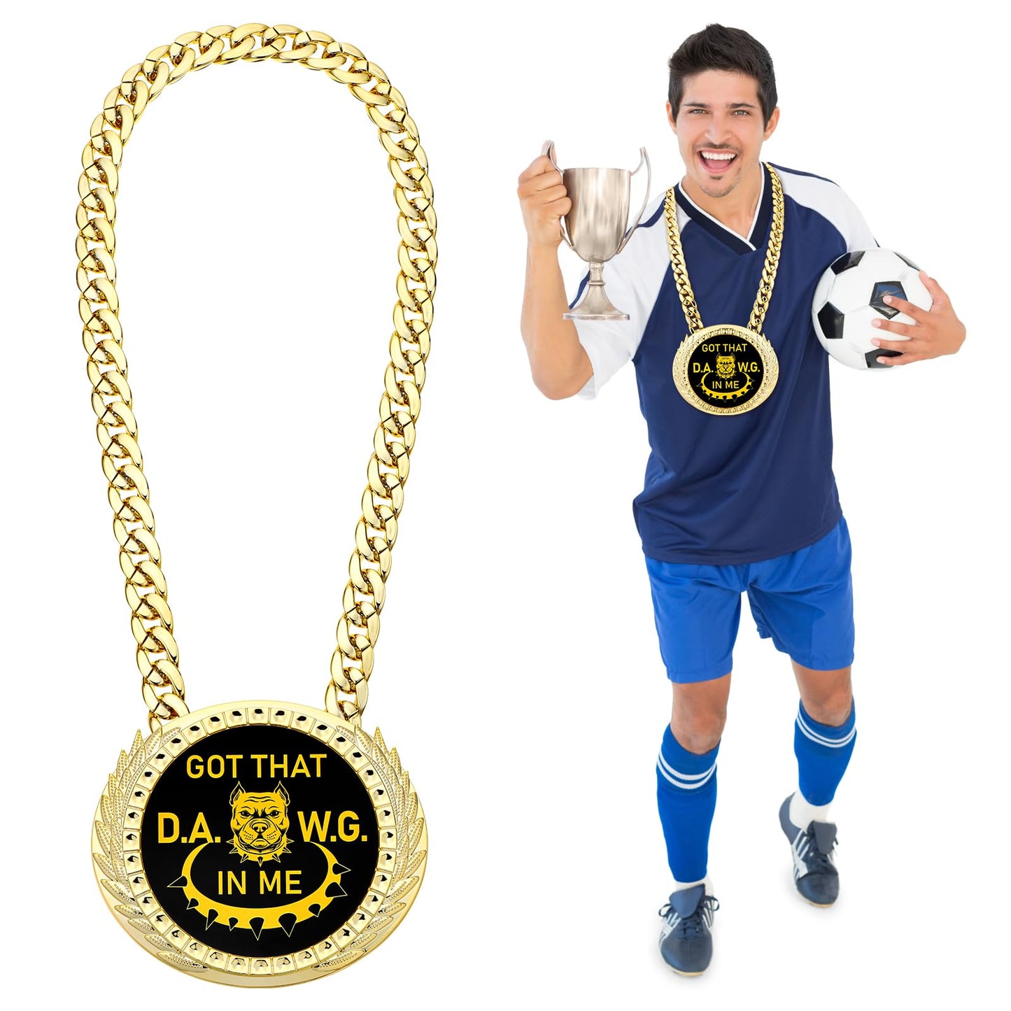 HCEWSBFD 1PCS Got That Dawg in Me Turnover Chain Medal Goat Trophy Necklace Champion Chain for Football MVP 6 Inch Big Gold Awards Fantasy Basketball Soccer Sports Competitions Athlete Prize Gifts