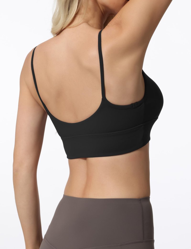 AugIris Sports Bras for Women Spaghetti Strap Padded for Yoga Running Gym Workout, Wireless Scoop Neck Bras Crop Tank Top Black