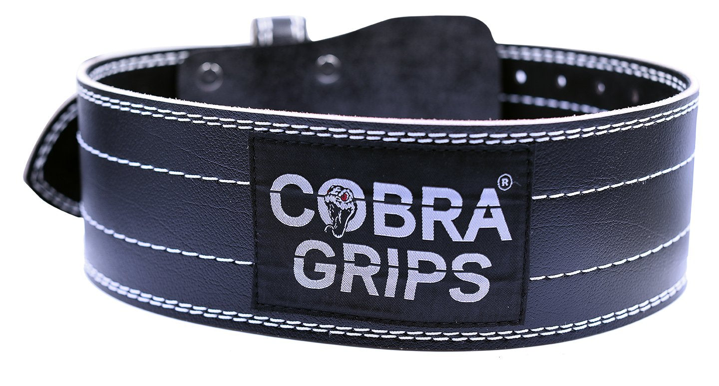 Weight Power Lifting Belt 4” Wide Cobra Grips Premium Genuine Leather Belt for Men & Women Adjustable Weightlifting Back Support (Black, Medium 32"-40")