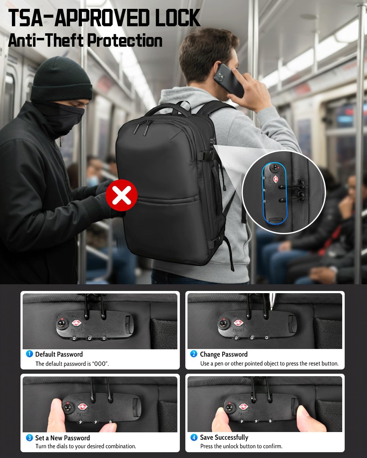 Zurligi Vacuum Backpack - Expandable 30-70L Compression Travel Bag with Pump & USB Charge Port (Black)