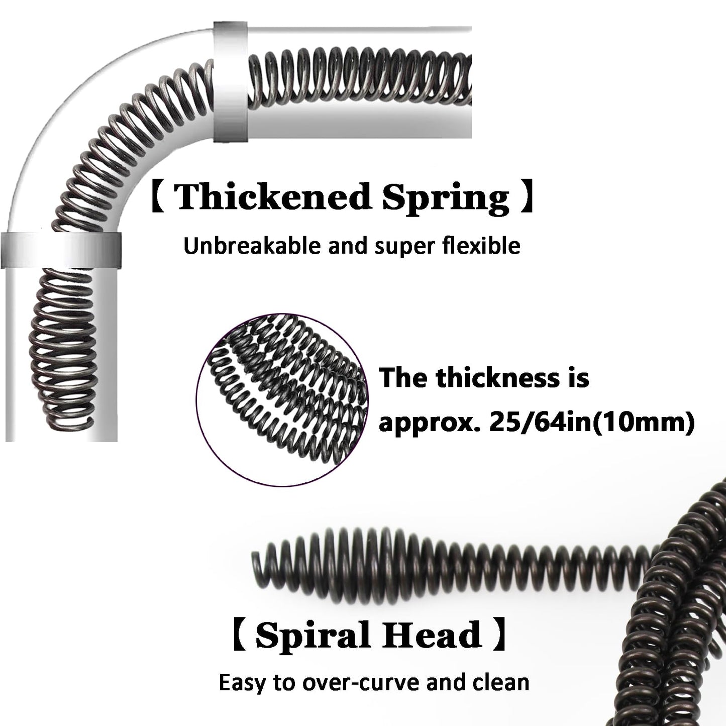 Amonk 6.5Ft/2M Drill Snake for Plumbing Drain Auger Cable with Drill Connector 10mm Flexible Plumbing Snake Clog Remover Drill Pipe Cleaner for Kitchen, Bathroom and Shower Sink