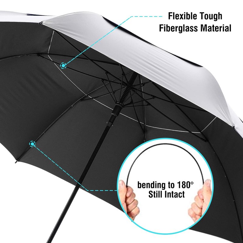 G4Free 72 Inch Huge Golf Umbrella UV Protection Auto Open Windproof Umbrella Oversized Extra Large Vented Double Canopy for Family (Silver/Black)