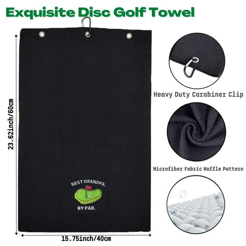Golf Towels, Embroidered Funny Golf Towel - Golf Gifts for Men or Women, Golf Accessories for Men or Women, Best Grandpa by Par, Black