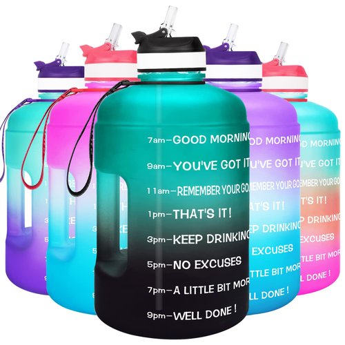 BuildLife Gallon Water Bottle with Straw - 128oz Large Water Bottles with Times to Drink More Daily - BPA Free Motivational Water Bottle 1 Gallon for Sports(Green Black,1 Gallon)