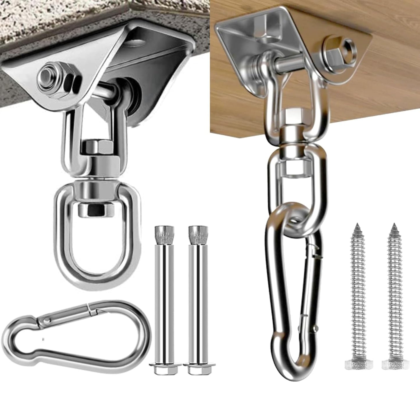 Swing Hanger | Heavy-Duty Stainless Steel 360° Rotating Hammock Kit - 2000LB Capacity, 2 Packs
