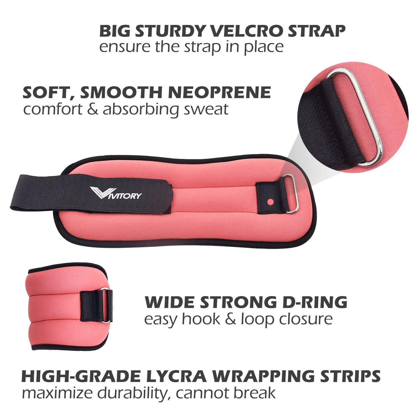 Vivitory Ankle Weights for Women & Men, Leg Weights from 2.2 to 6.6 Lbs Per Pair, Arm Weights, Ankle Wrist Weights Set for Strength Training, Jogging, Gymnastics, Aerobics, Physical Therapy (1 lb each