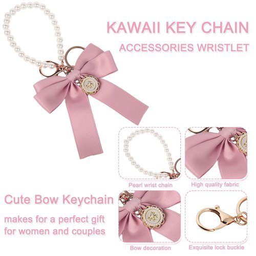 BELSITA Stanley Cup Accessories Set - Bow Pearl Chain Braided Handle Strap, Silicone Boot, Charms for 30/40oz Tumbler (Pink), Standard
