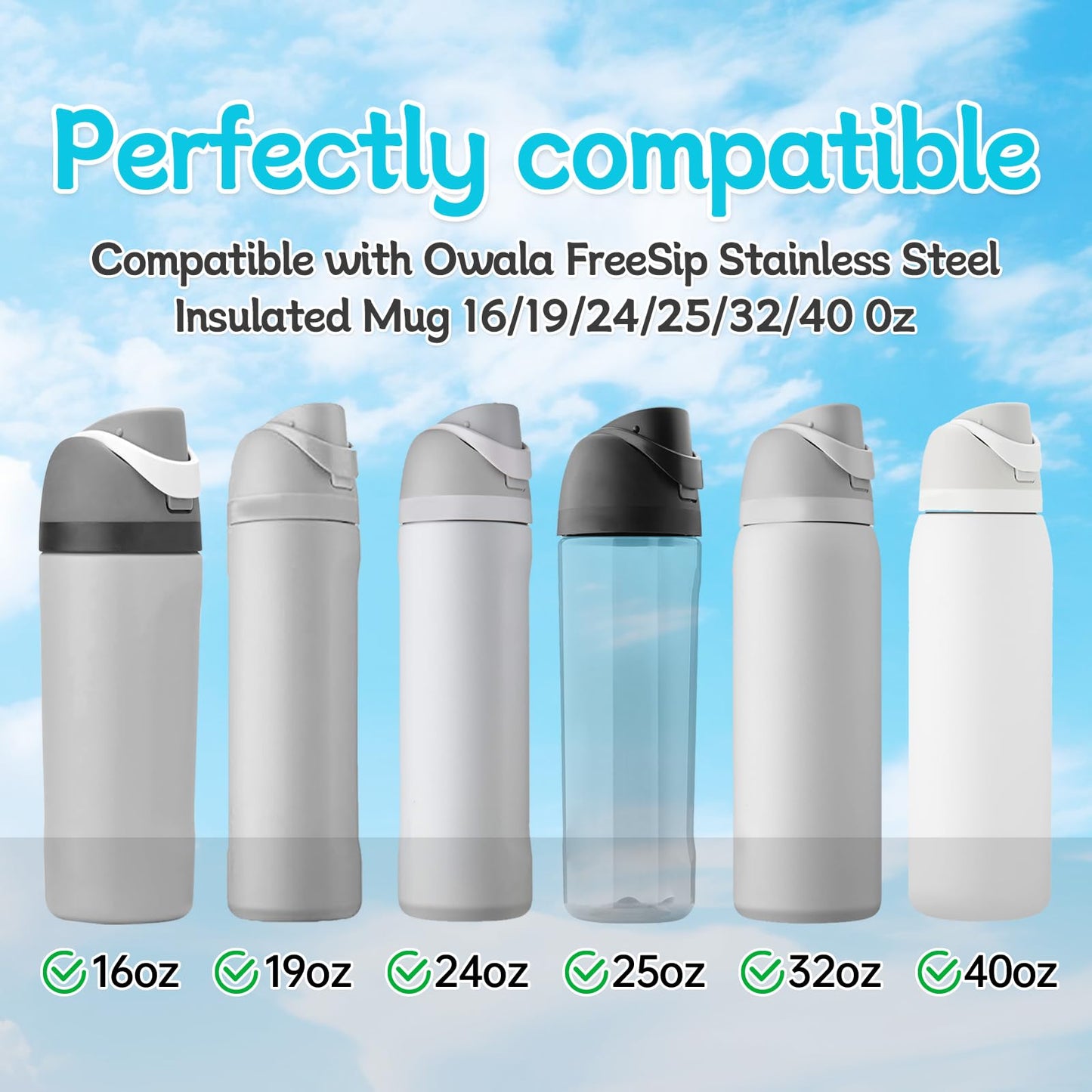 BMSQOFD 2 Pcs Replacement Rubber Seal Stopper Compatible with Owala FreeSip,Water Bottle Top Gasket Lid for Owala 16/19/24/32/40oz Seal Bottle Mouth Cap Silicone Stopper Parts Insert Accessories（Gray）