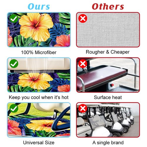 ORIGACH Tropical Flowers Golf Cart Seat Covers, Comfortable Cooling Golf Cart Blanket Towel, 100% Microfiber, Fits EZGO, Club Car, and More 2-Seat Golf Carts, 51x31inch