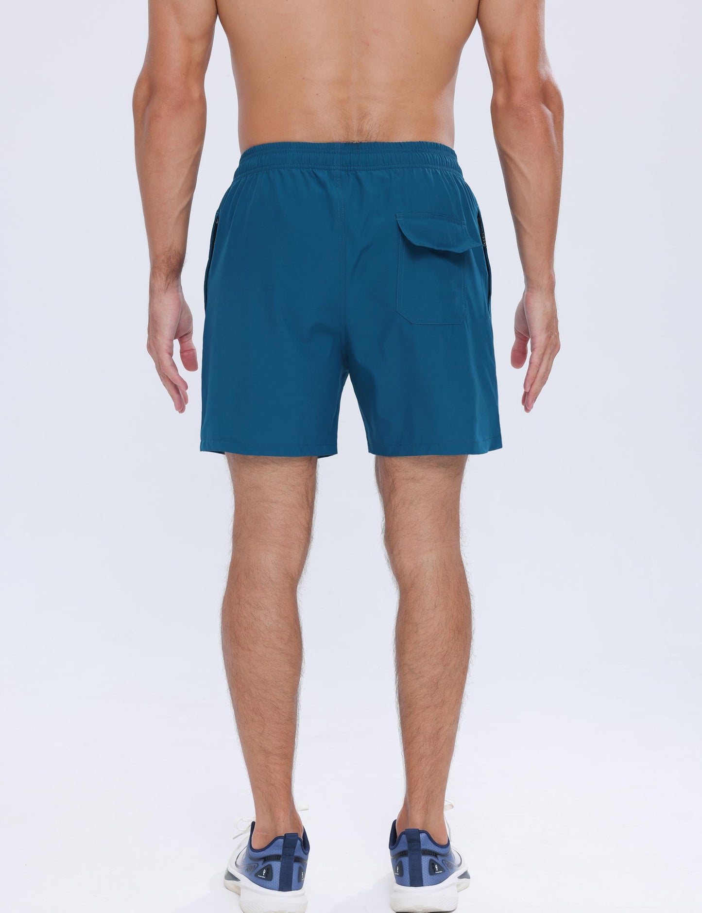 APTRO Mens Swim Trunks 5 inch Board Shorts Quick Dry Bathing Suits with Mesh Lining Beach Swim Shorts with Zipper Pockets Peacock Blue M