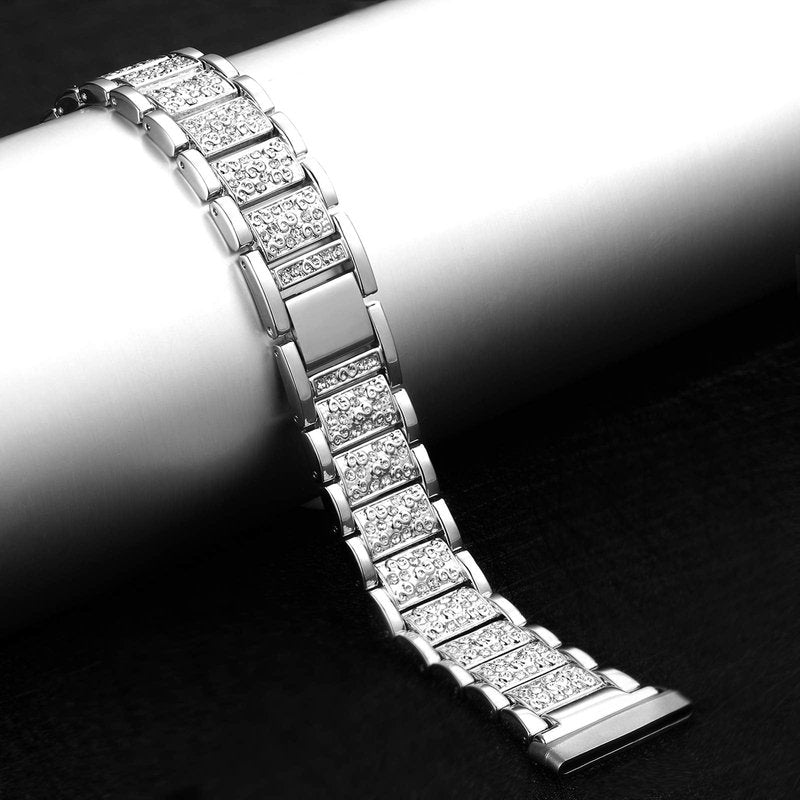Mtozon Bling Bands Compatible with fitbit Sense 2/Sense/Versa 4/Versa 3, Women Replacement Wristbands Dressy Luxurious Bracelet for Ladies, Silver
