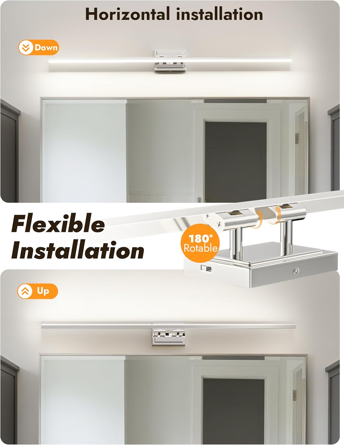 NIORSUN 24-Inch Dimmable LED Bathroom Vanity Light Fixture - Modern Black Over Mirror Lighting, 5CCT, ETL Certified