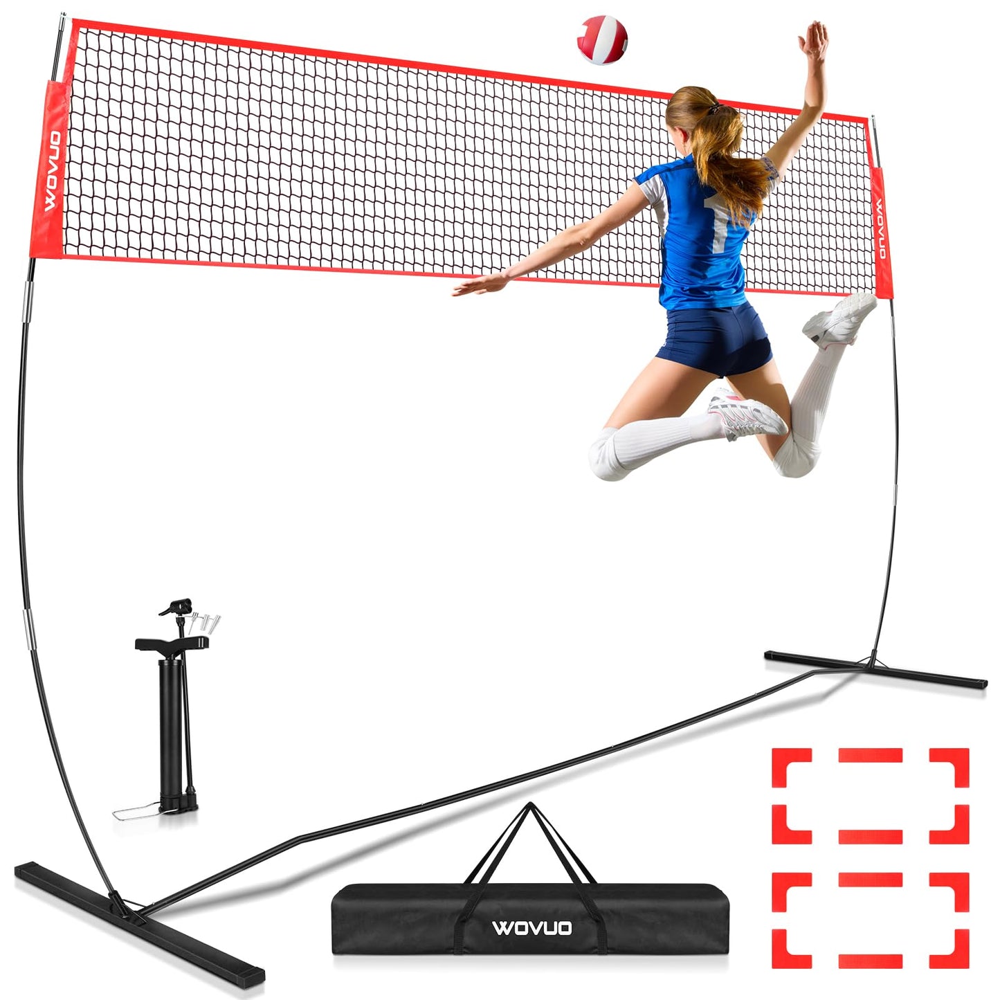 12Ft Beach Volleyball Net for Backyard, Portable Net Set, Freestanding Volleyball Training Equipment with Pump, Bag, Sports Game for Outdoor Indoor, Height Adjustable
