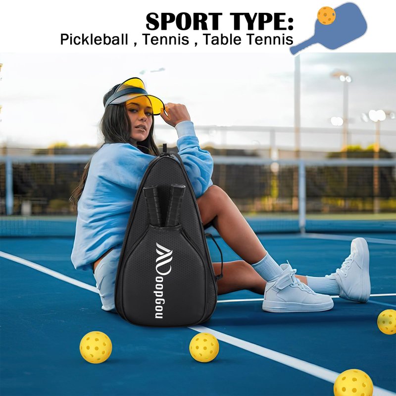 MoopGou Pickleball Bag - Pickleball Bags for Women Men - Pickleball Backpack with Adjustable Shoulder Strap for Pickleball Paddles, Pickleball Tote Bag for Sports, Travel- Black