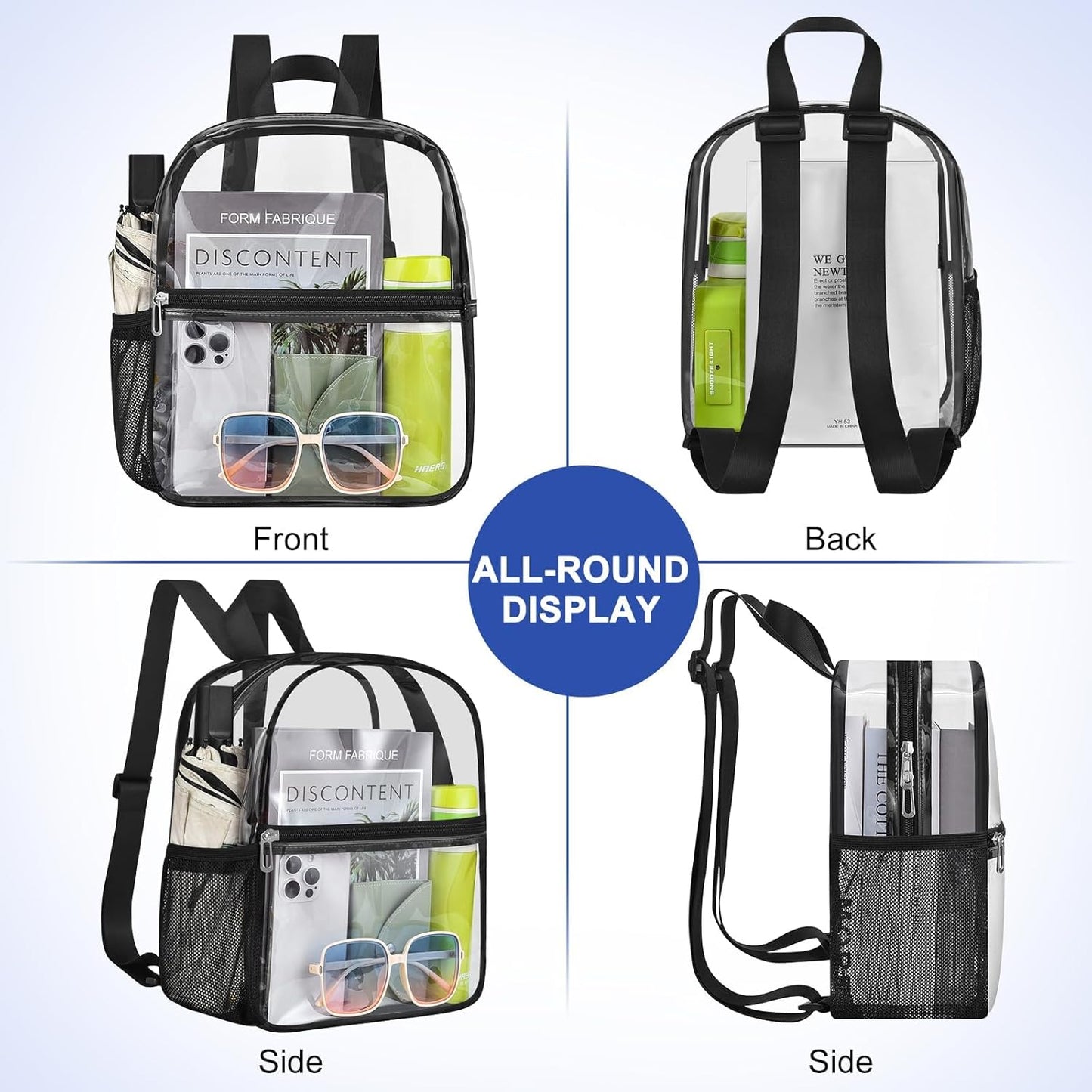 Skiennix Clear Stadium Backpack - Mini Sports Bag for Concerts, Travel & Events | Black 12x12x6