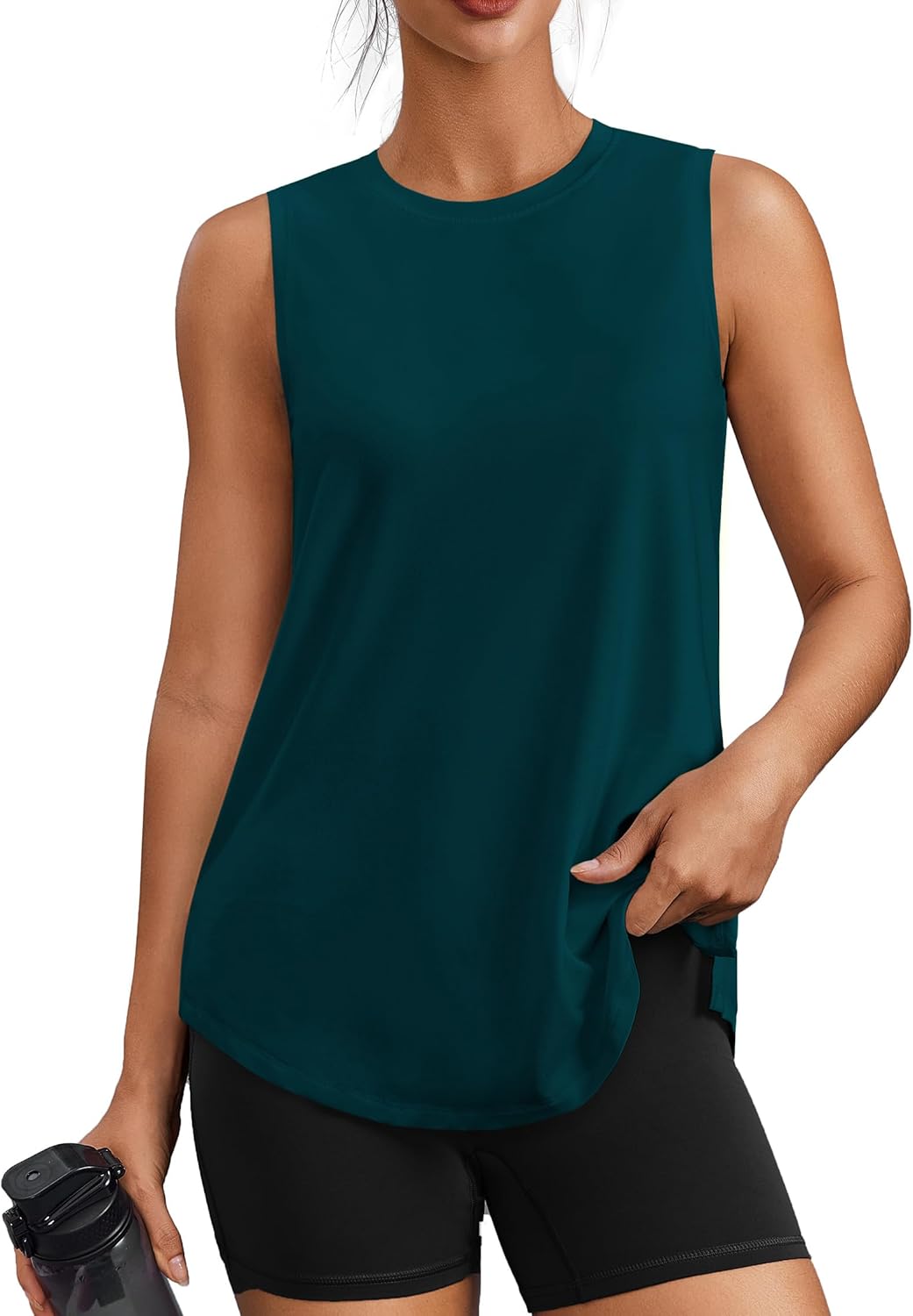 PINSPARK Sleeveless Workout Tops for Women - UPF 50+ Athletic Tank with Side Slits | Loose Fit Gym & Yoga Shirt
