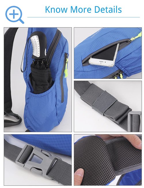 PivotWing Sling Bags for Men Womens Lightweight Small One Strap Chest Side Bag Mini Crossbody Day Pack Everyday Sling Backpack Bodybag for Trip Gym Outdoor Dog Walking Blue