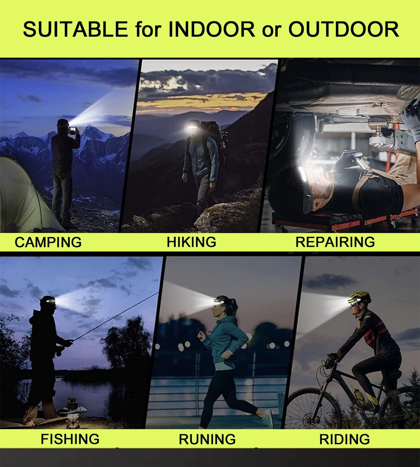 FLUEFOWL New LED Headlamp Rechargeable, 230° COB Super Bright Head Lights for Forehead, 6Mode Hard Hat Light for Adults, USB C Headband Flashlight for Work, Hiking, Running, Camping (10Pack)