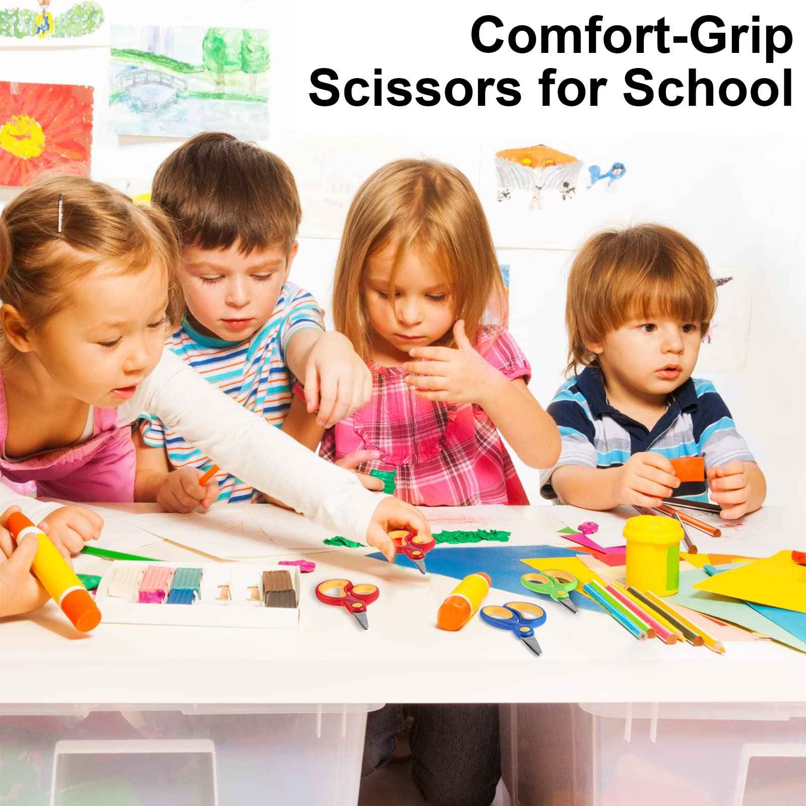 Reginary 78 Pcs Kids Scissors Bulk 5 Inch Student Children Blunt Tip Safety Scissors Multipurpose Rounded Tip for Office Home School Craft Supplies, Multicolor