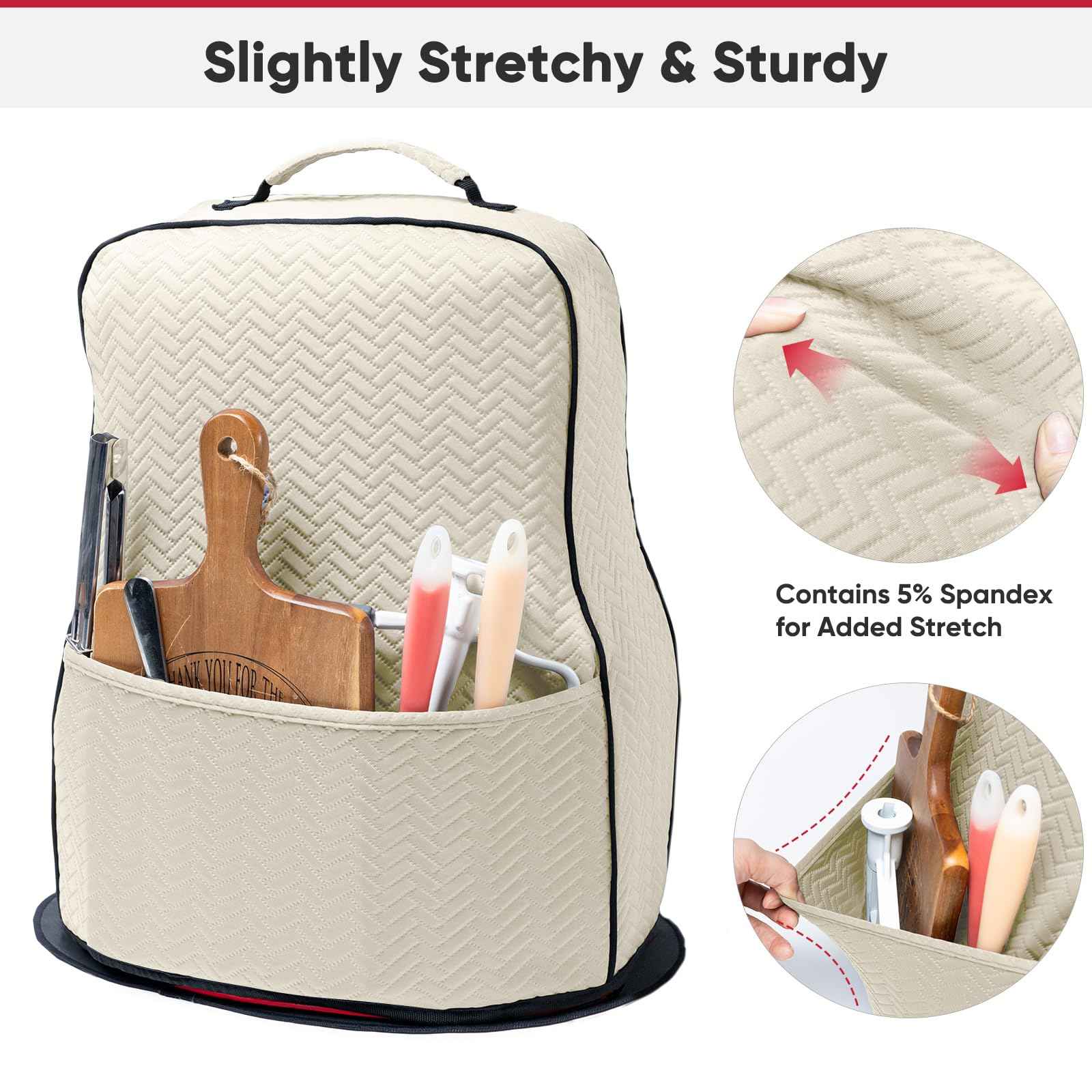 BAGSPRITE Stretchy Stand Mixer Cover with Appliance Slider– Washable Applicance Cover Compatible with KitchenAid Mixer 6/7/8 Quart – Dust Cover with Pockets for KitchenAid Accessories and Attachments