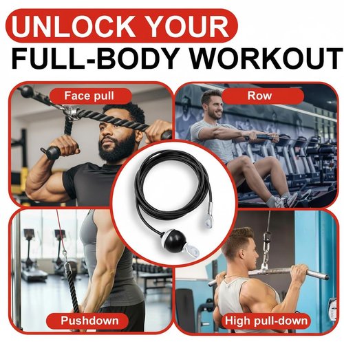 J Bryant Fitness Pulley Cable Replacement - 5mm(0.2inch) Heavy Duty Steel Wire Rope for Home Gym & Cable Machine Accessories Black/Red Cable for Weight Machine (Black, 115")