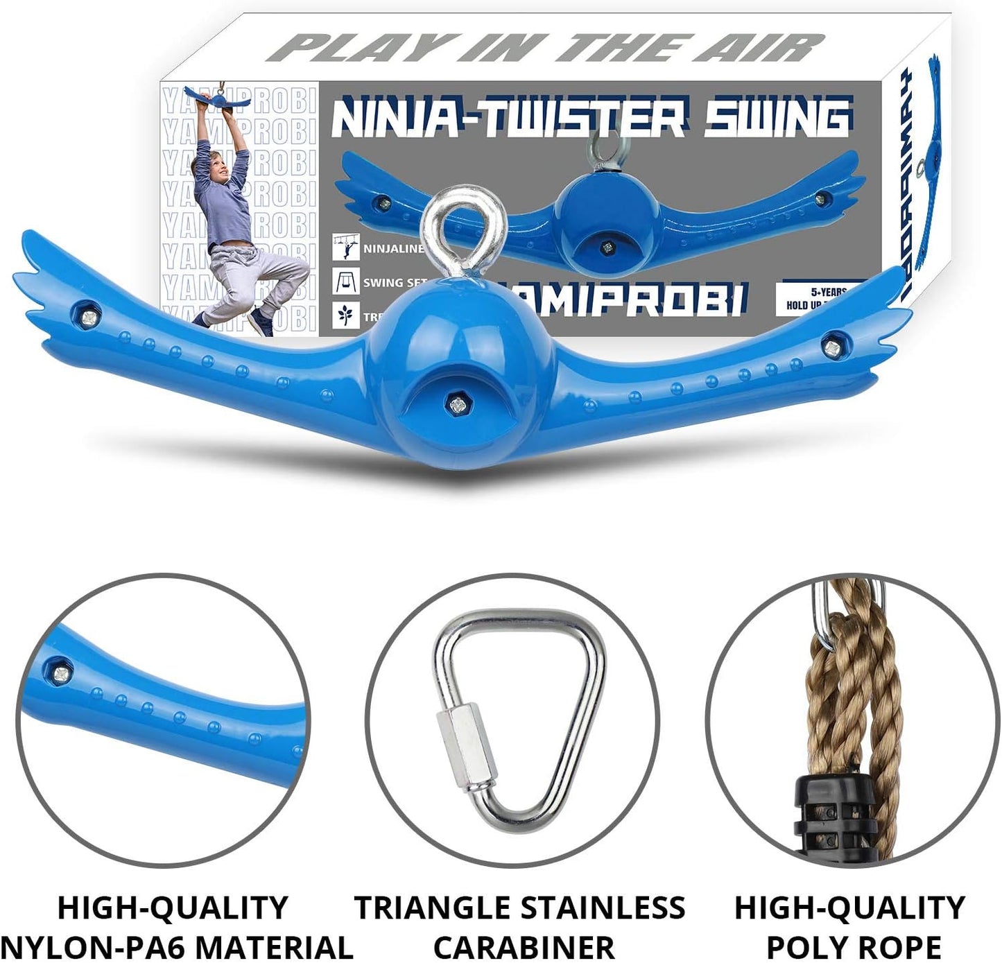 YAMIPROBI Ninja-Twister Swing Set - 360° Handle for Twist & Spin Flips | Blue Playground Accessory for Kids