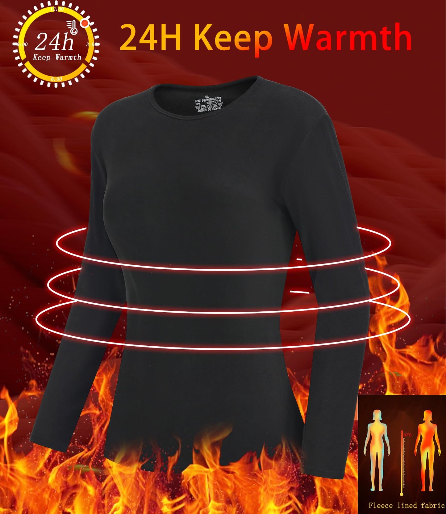 HeliosCloak 4 Pack Women's Thermal Long Sleeve Shirts Ultra Soft Double-Sided Fleece Lined Base Layer Winter Basic Underwear Tops 4SetA M